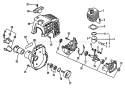Engine,Crankcase,Fan Housing, Clutch Drum, Cover Diagram and Parts List for SRM-2100 Type 1 -001001 - 159490 Echo Trimmer