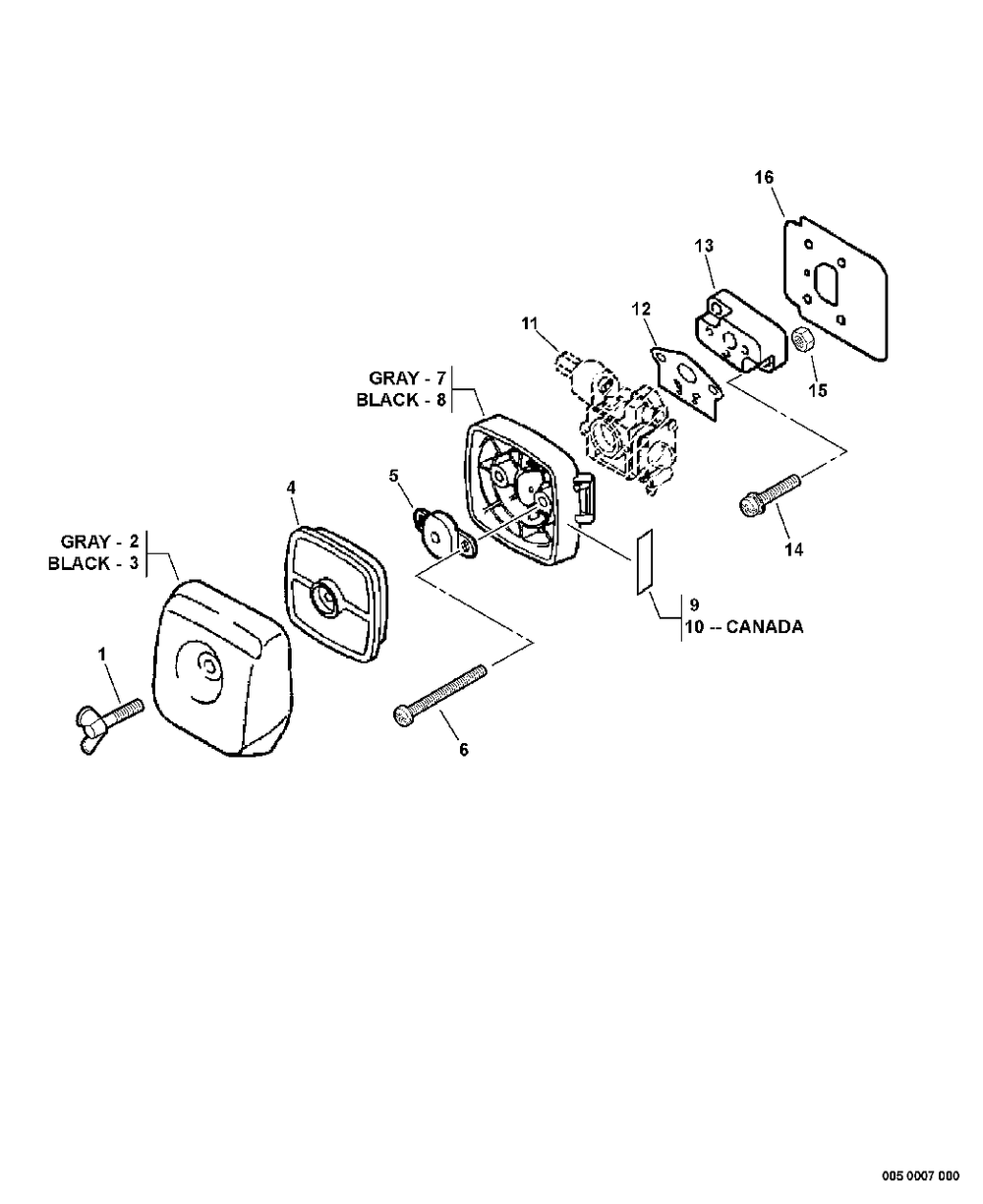 Intake Diagram and Parts List for GT-201 06001001 - 06999999 Echo Trimmer
