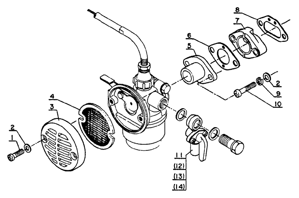 Intake, Exhaust, Air Cleaner Diagram and Parts List for SRM-202 F Version Echo Trimmer