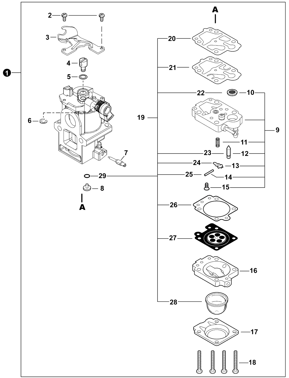Carburetor Diagram and Parts List for PB-9010H P55915001001 - P55915999999 Echo Leaf Blower / Vacuum