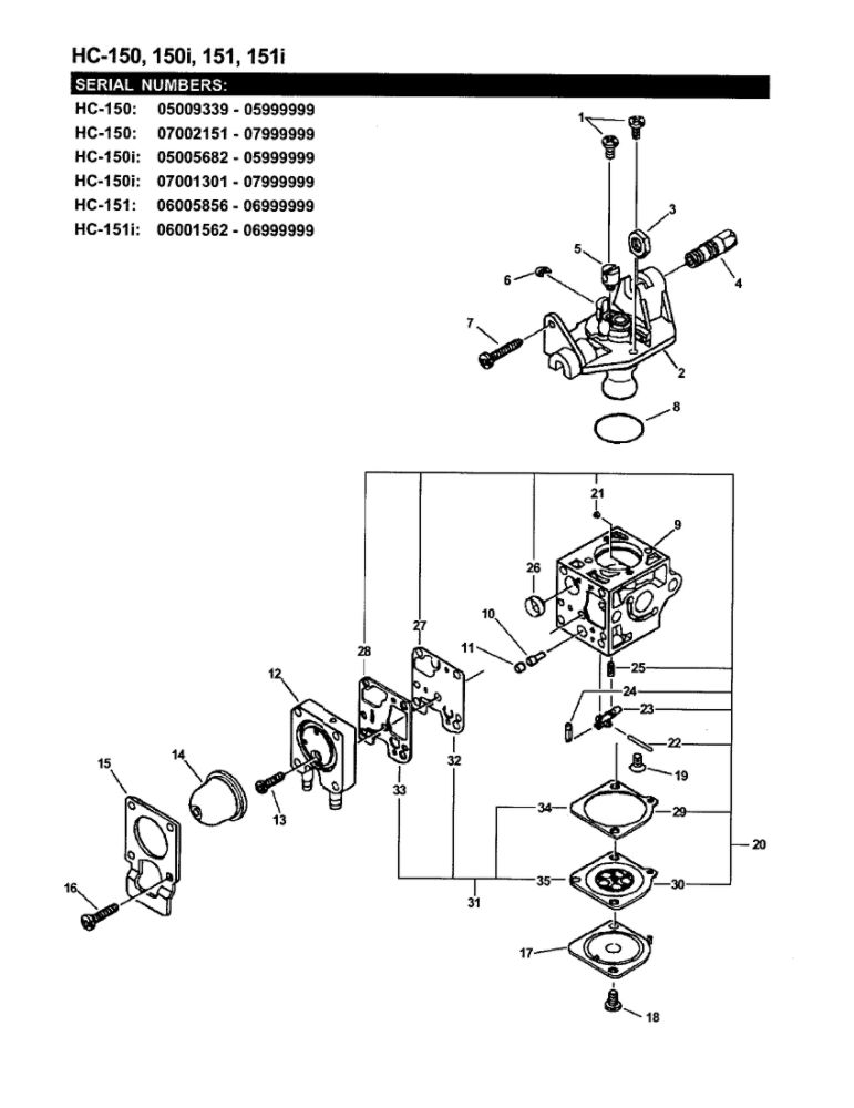 Carburetor 2 Diagram and Parts List for HC-151I 05001001-07999999 Echo Hedge Trimmer