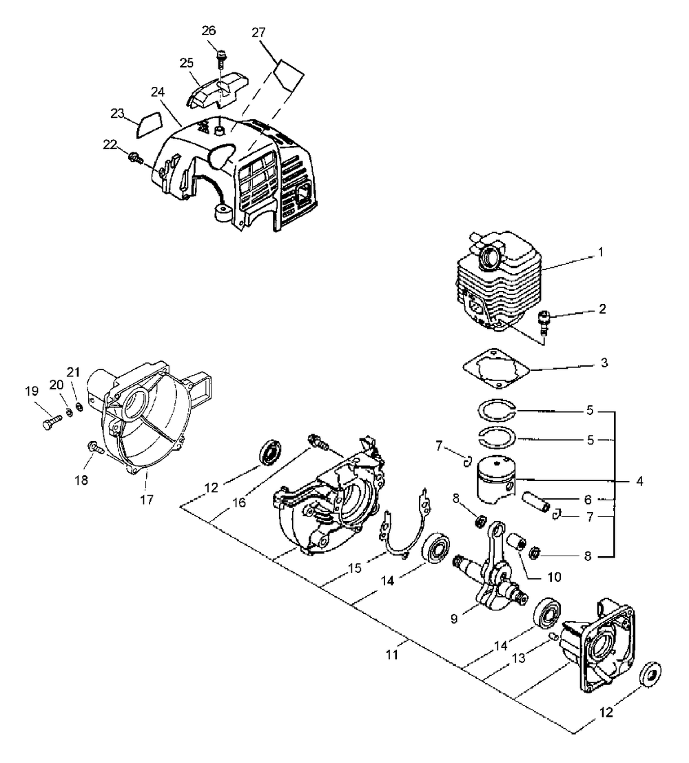 Crankcase, Engine, Engine Cover, Fan Case Diagram and Parts List for PPF-2100 506100 - 509499 Echo Pole Saw