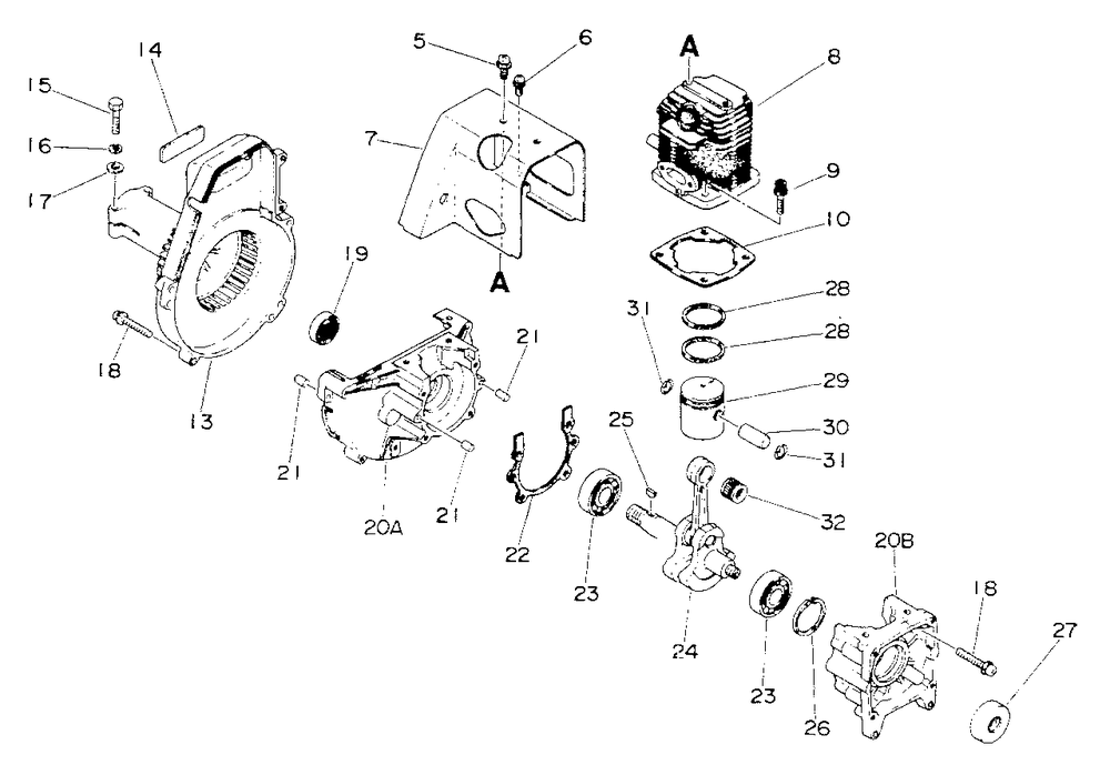 Engine, Crankcase, Fan Housing, Cover Diagram and Parts List for SRM-400 AE Version Echo Trimmer