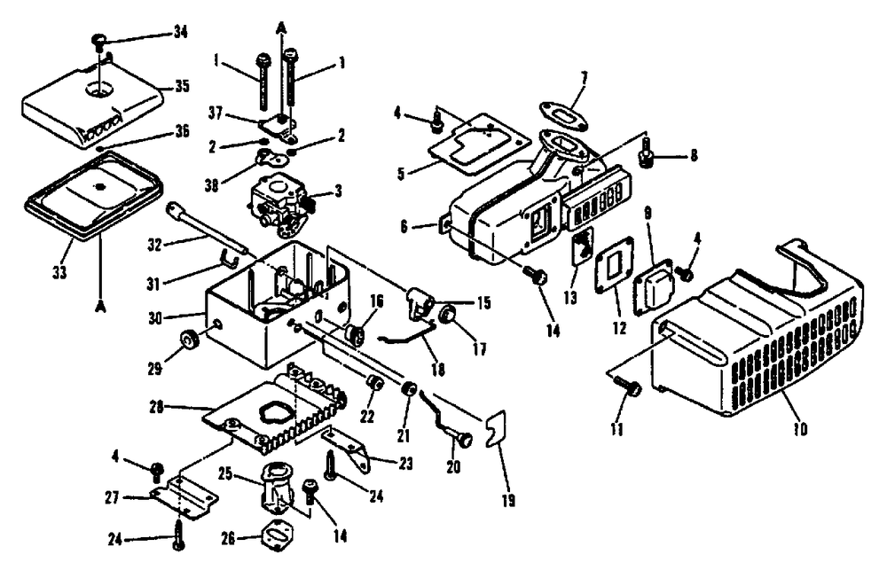Intake, Air Cleaner, Exhaust Diagram and Parts List for PB-210 Type 1 Echo Leaf Blower / Vacuum