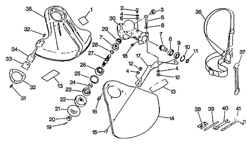 Gear Case, Shield, Harness, Tools Diagram and Parts List for SRM-2501 025001 - 043000 Echo Trimmer