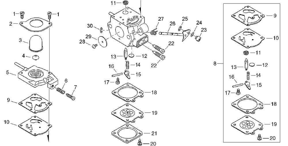 Carburetor Diagram and Parts List for PPT-2400 (Type 1E)(E14536001001 - E14536999999) Echo Pole Saw