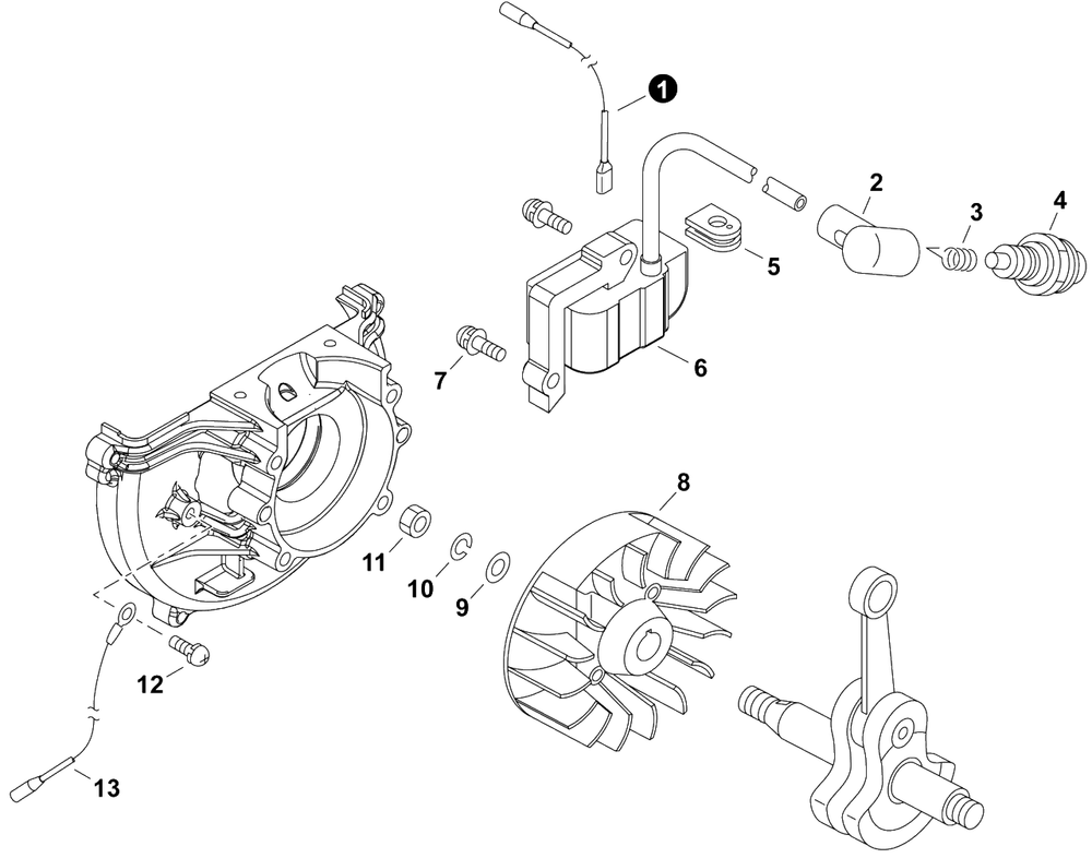 Ignition Diagram and Parts List for SRM-4510 U53726001001 - U53726999999 Echo Brush Cutter