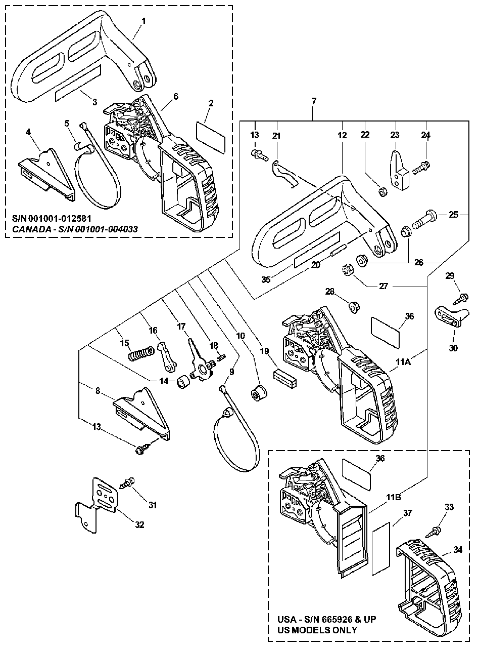 Chainbrake Assembly Diagram and Parts List for CS-3000 (Type 1E)(00001001 - 99999999) Echo Chainsaw