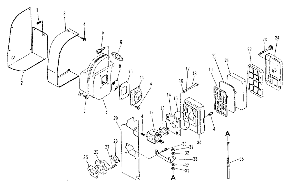 Intake, Exhaust, Air Cleaner Diagram and Parts List for PB-300E 0000000 - 0049616 Echo Leaf Blower / Vacuum