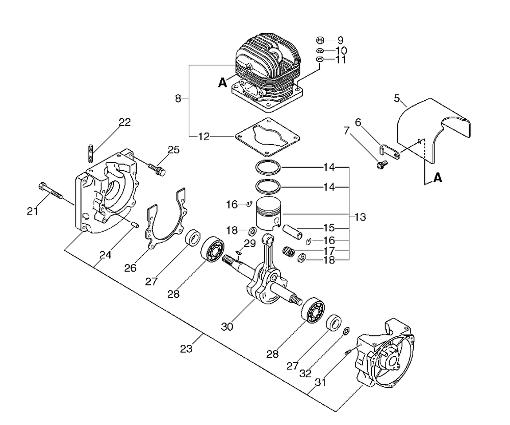Crankcase, Cylinder, Piston Diagram and Parts List for PB-400E (Type 2E)(509501 - 999999) Echo Leaf Blower / Vacuum