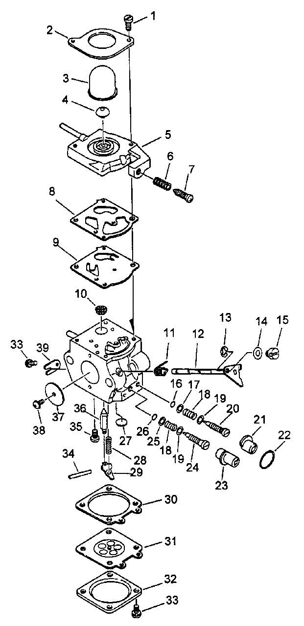 Carburetor Diagram and Parts List for SRM-3100S Type 1E Echo Trimmer