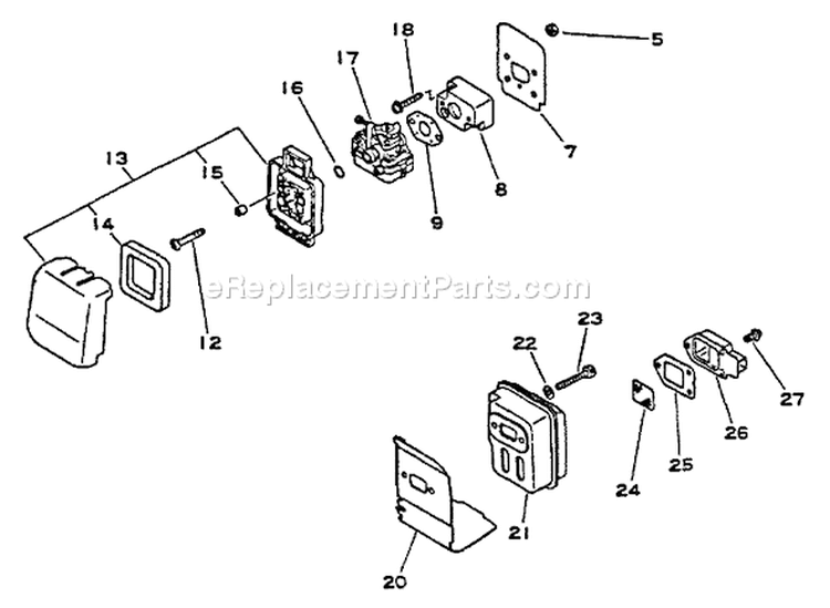 Intake, Exhaust, Air Cleaner Diagram and Parts List for GT-1100 001001 - 051000 Echo Trimmer