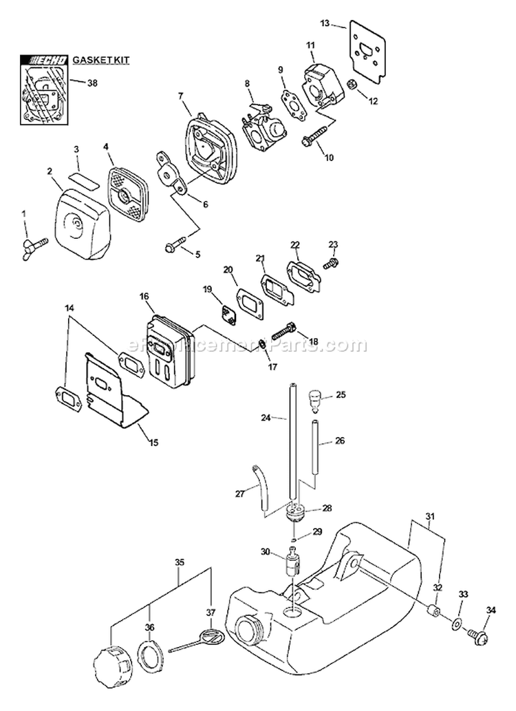 Page C Diagram and Parts List for GT-2000R Type 1E Echo Trimmer
