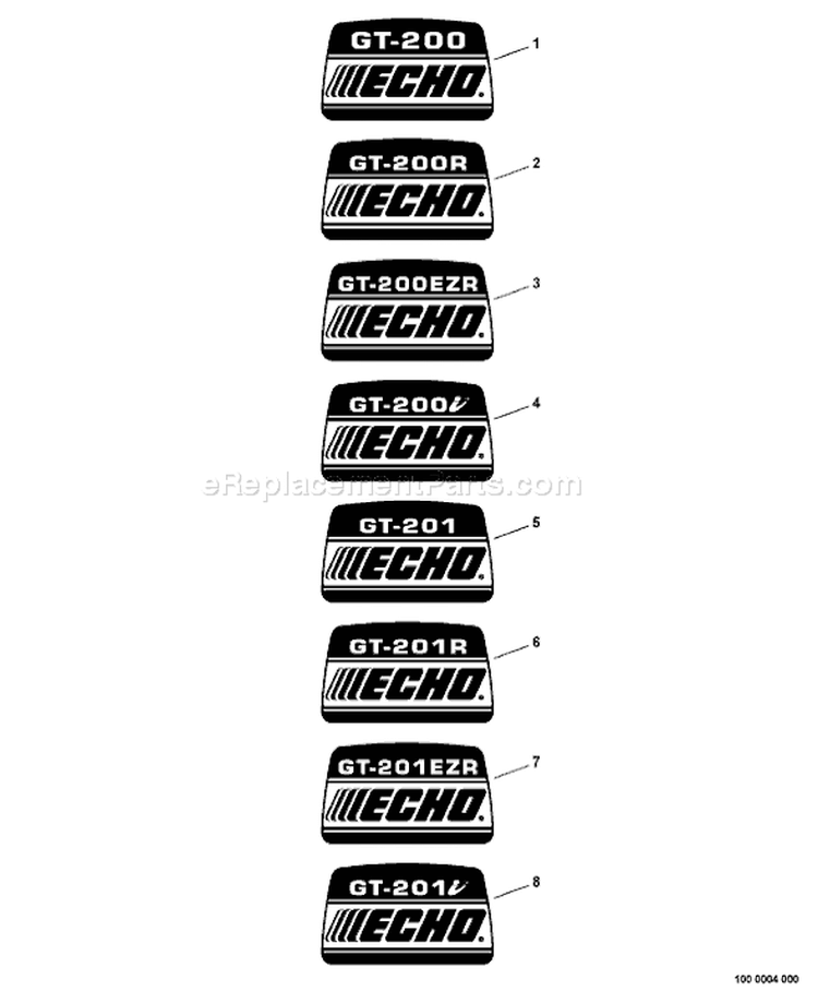 Page L Diagram and Parts List for GT-200R 08143308 - 08999999 Echo Trimmer
