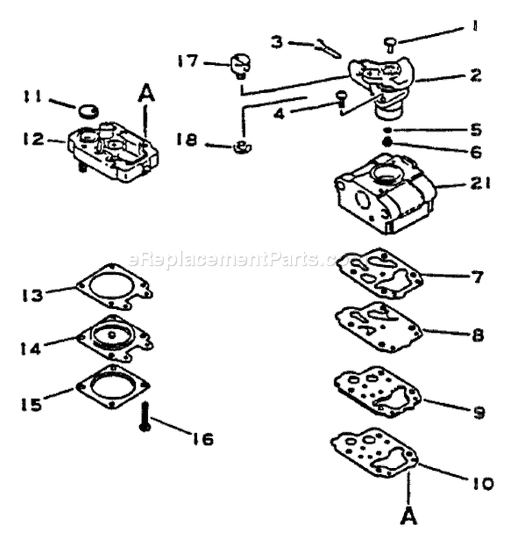 Page A Diagram and Parts List for GT-2102 001001 - 051000 Echo Trimmer