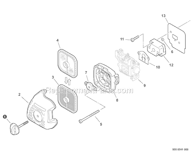 Intake Diagram and Parts List for GT-225I S08612001001-S08612999999 Echo Trimmer