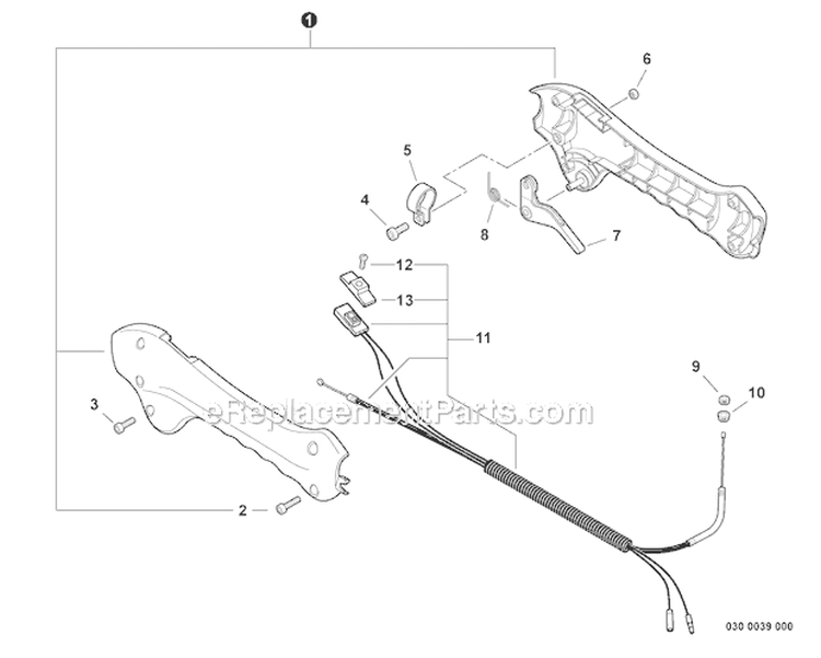 Control Handle Diagram and Parts List for GT-225I S08612001001-S08612999999 Echo Trimmer