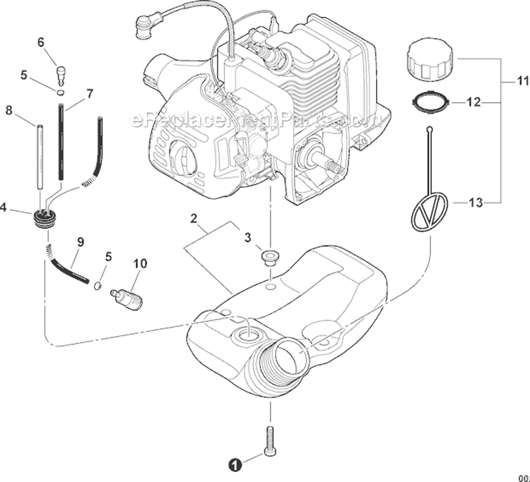 Fuel System Diagram and Parts List for GT-225I S08612001001-S08612999999 Echo Trimmer