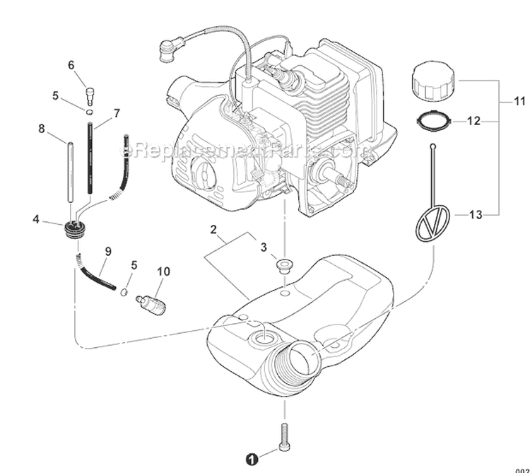 Fuel System Diagram and Parts List for GT-225I S54711001001-S54711999999 Echo Trimmer