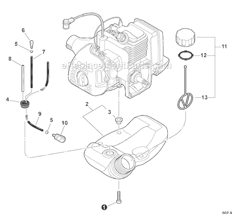 Fuel System Diagram and Parts List for GT-225I S54813001001-S54813999999 Echo Trimmer