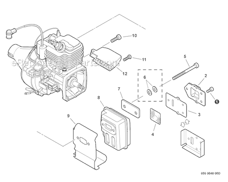 Exhaust Diagram and Parts List for GT-225 S08612001001-S08612999999 Echo Trimmer