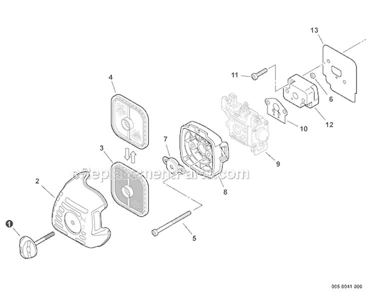 Intake Diagram and Parts List for GT-225 S09313001001-S09313999999 Echo Trimmer