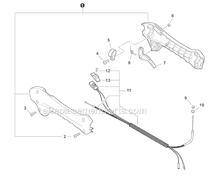 Control Handle Diagram and Parts List for GT-225 S09313001001-S09313999999 Echo Trimmer