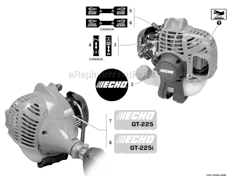 Page M Diagram and Parts List for GT-225 S09812001001-S09812999999 Echo Trimmer