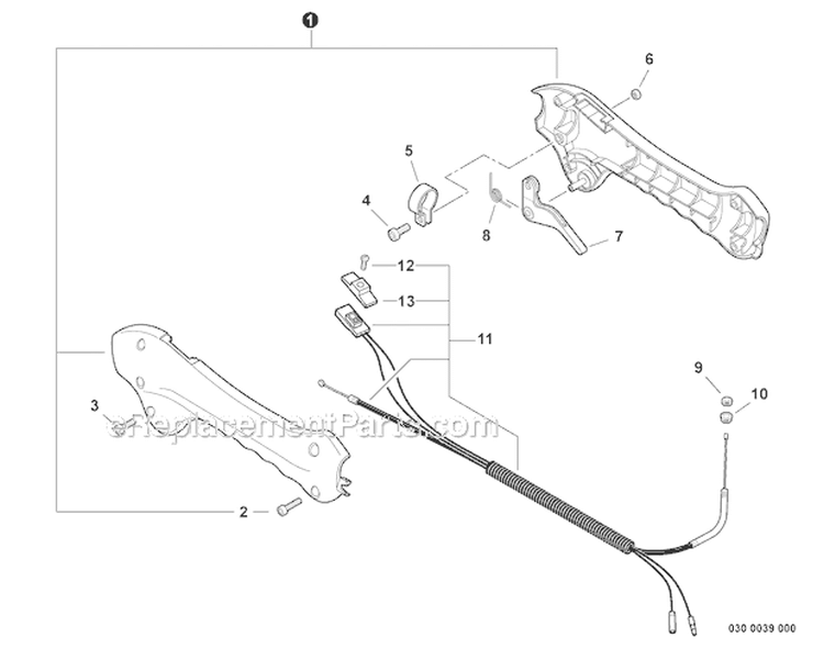 Control Handle Diagram and Parts List for GT-225 S09911001001-S09911999999 Echo Trimmer