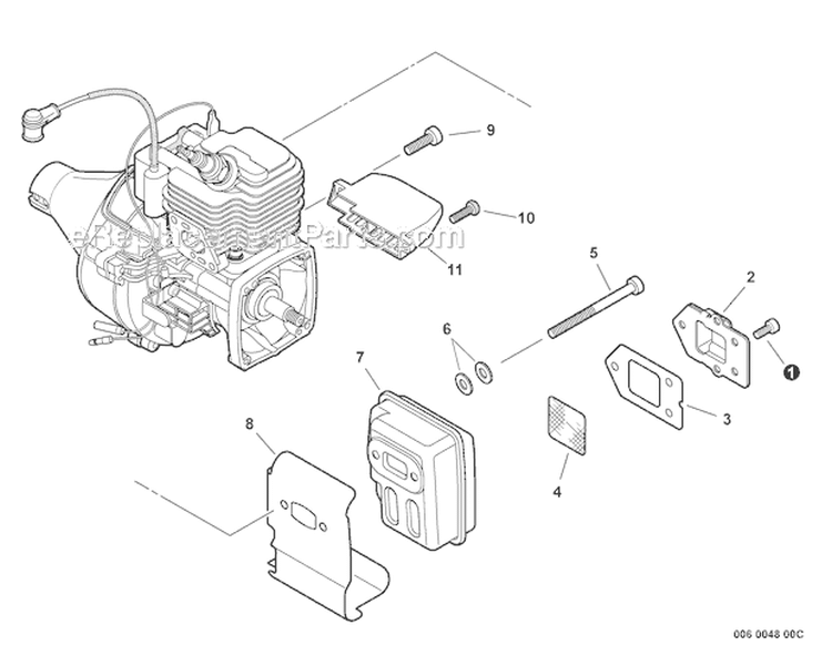 Exhaust Diagram and Parts List for GT-225 S09911001001-S09911999999 Echo Trimmer