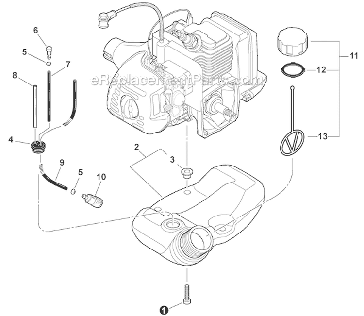 Fuel System Diagram and Parts List for GT-225 S09911001001-S09911999999 Echo Trimmer