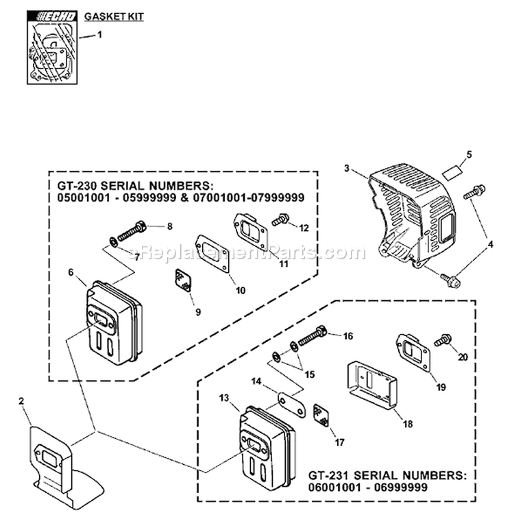 Page C Diagram and Parts List for GT-230 07001225 - 07001448 Echo Trimmer