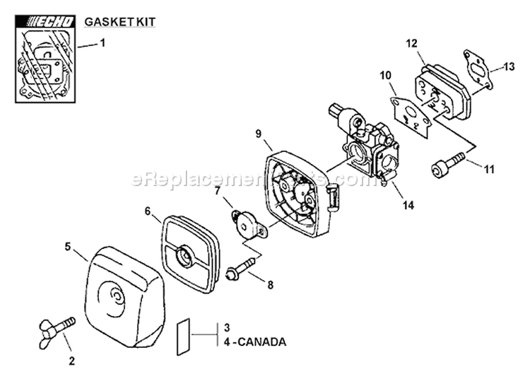 Page H Diagram and Parts List for GT-230 07001225 - 07001448 Echo Trimmer