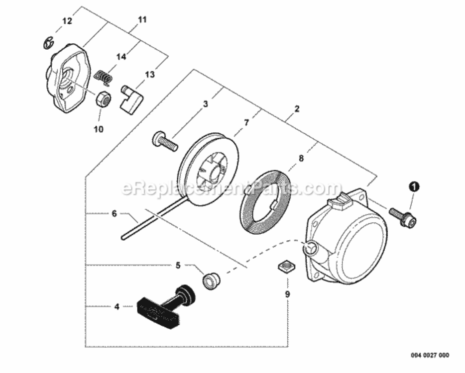 Starter Diagram and Parts List for GT-230 S85712001001 - S85712999999 Echo Trimmer