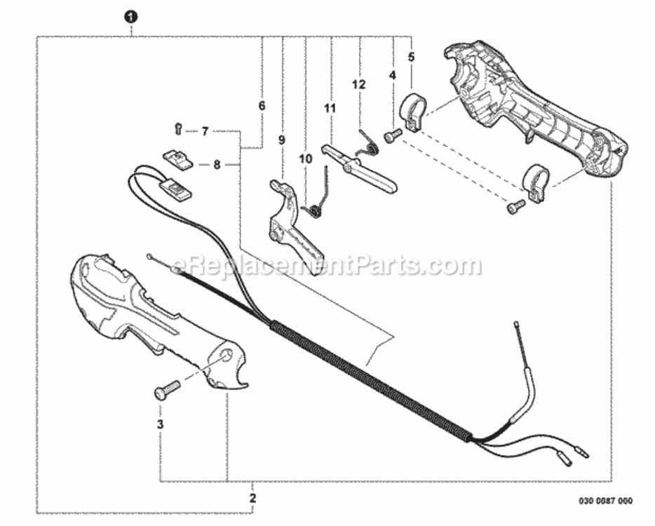 Control_Handle_Control_Cable_Assembly Diagram and Parts List for GT-230 S85811001001 - S85811999999 Echo Trimmer