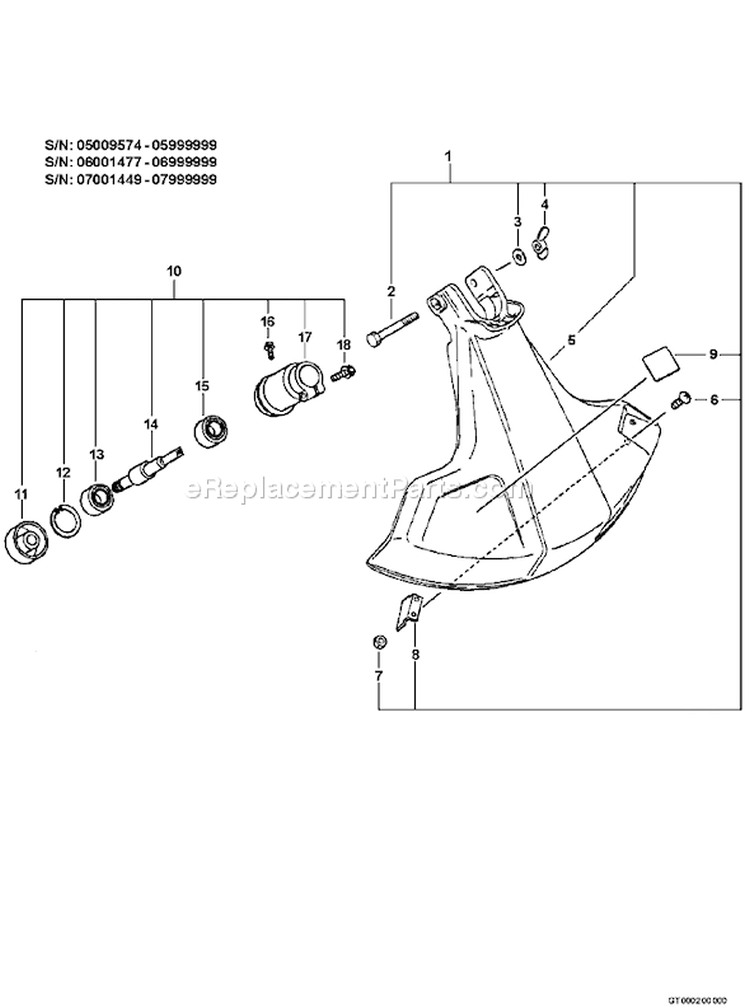 Page F Diagram and Parts List for GT-231 06001001 - 06001336 Echo Trimmer