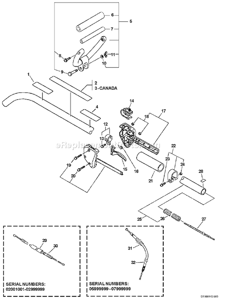 Page G Diagram and Parts List for GT-231 06001001 - 06001336 Echo Trimmer