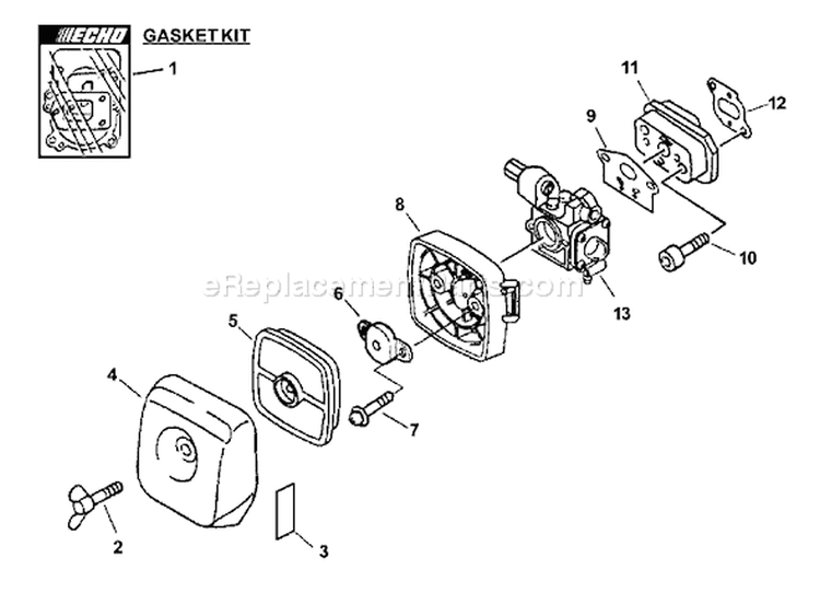 Page H Diagram and Parts List for GT-231 06001001 - 06001336 Echo Trimmer