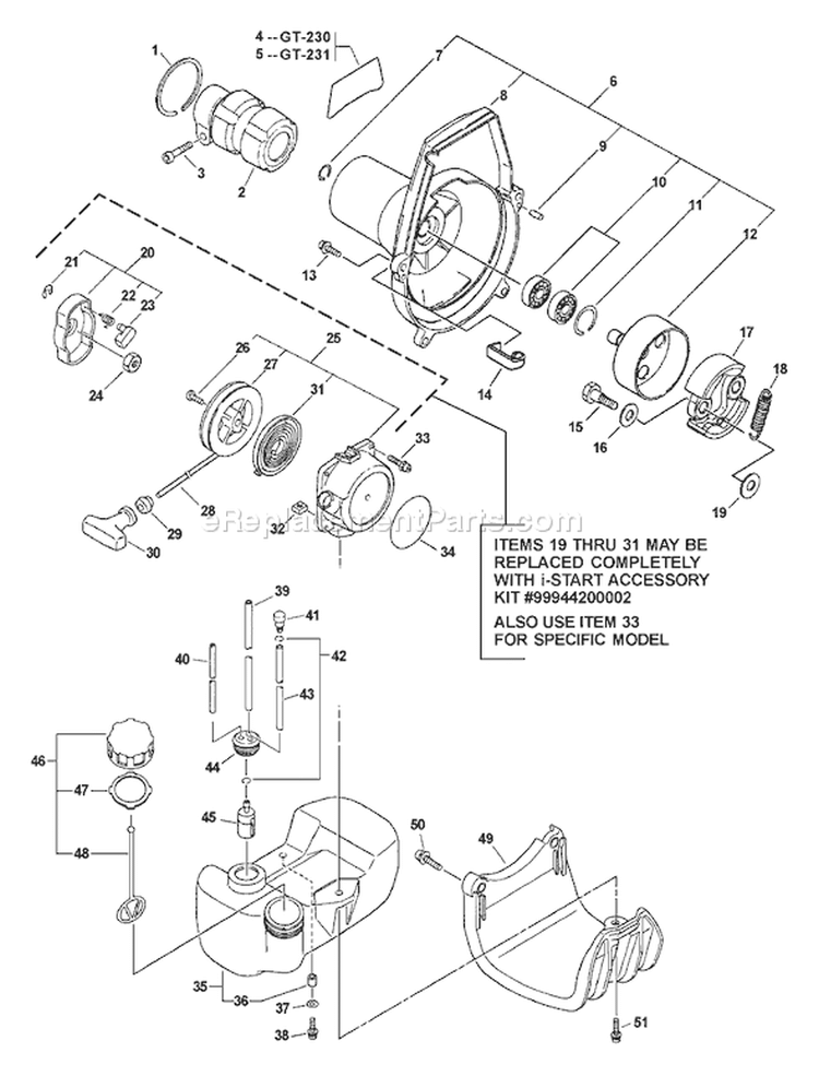Page D Diagram and Parts List for GT-231 06001337 - 06001476 Echo Trimmer