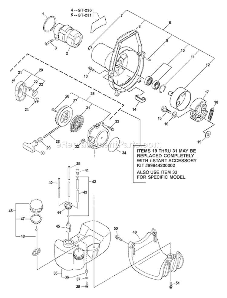 Page D Diagram and Parts List for GT-231 06001477 - 06999999 Echo Trimmer