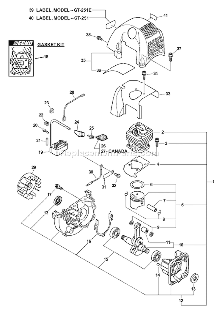 Page B Diagram and Parts List for GT-251 09001001 - 09999999 Echo Trimmer