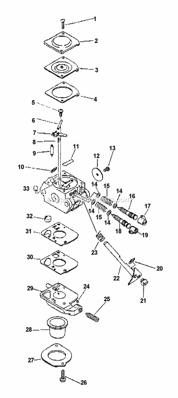 Carburetor Diagram and Parts List for HC-1500 Type 1E Echo Hedge Trimmer