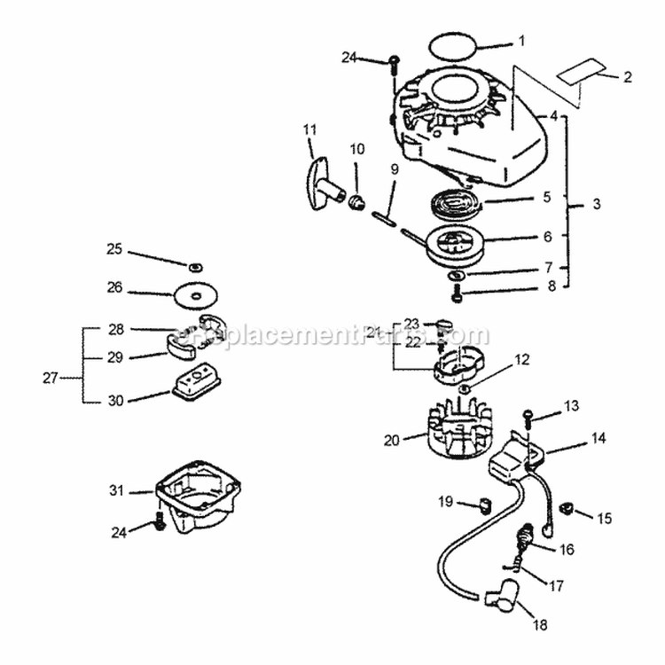 Clutch Ignition Starter Diagram and Parts List for HC-1500 Type 1E Echo Hedge Trimmer