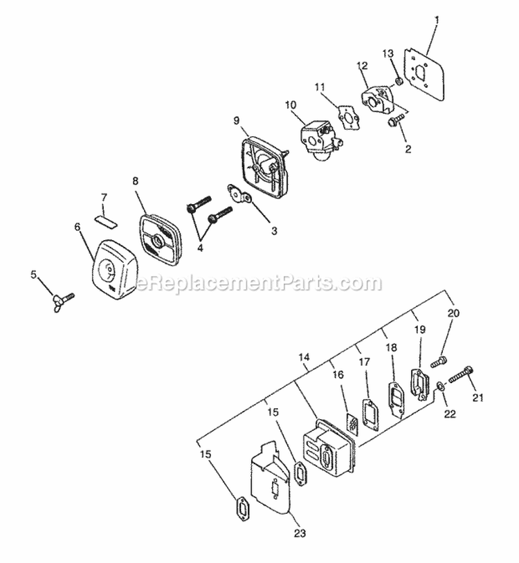 Intake Exhaust Air Filter Diagram and Parts List for HC-1500 Type 1E Echo Hedge Trimmer