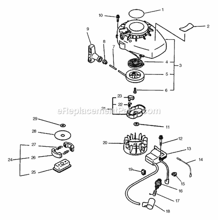 Clutch Ignition Starter Diagram and Parts List for HC-1500 Type 2E Echo Hedge Trimmer