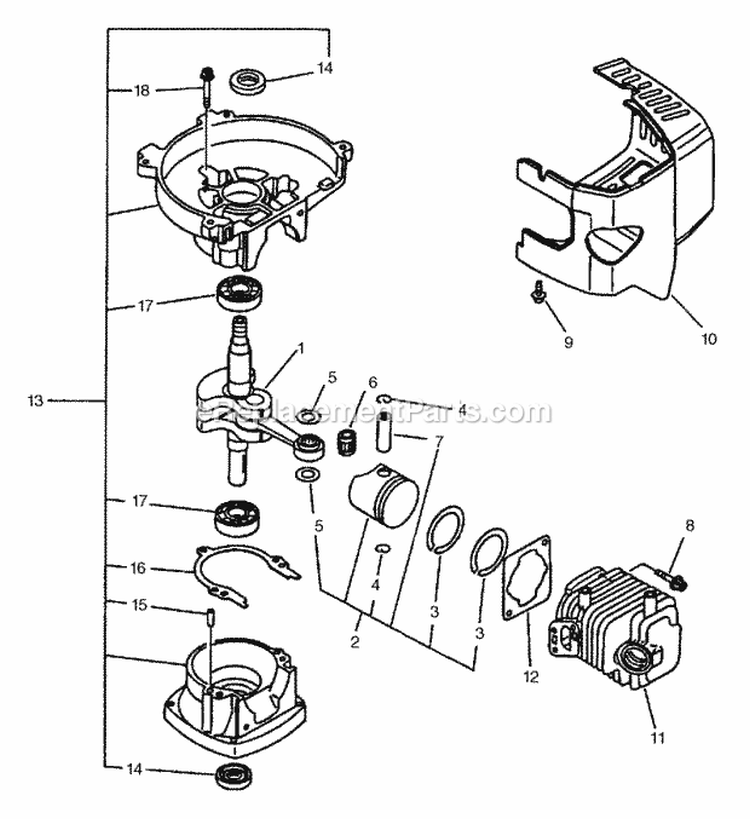 Crankcase Engine Engine Cover Diagram and Parts List for HC-1500 Type 2E Echo Hedge Trimmer