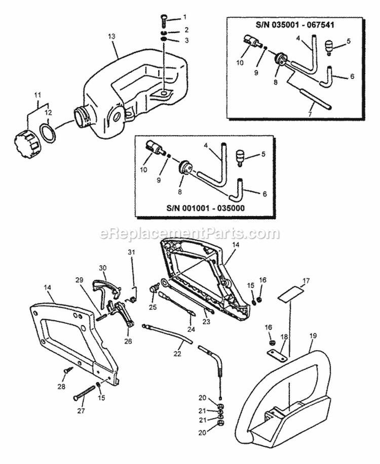 Fuel Tank Handle Diagram and Parts List for HC-1500  Echo Hedge Trimmer