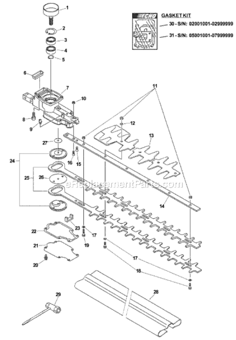 Page B Diagram and Parts List for HC-150I 08001001 - 08999999 Echo Hedge Trimmer