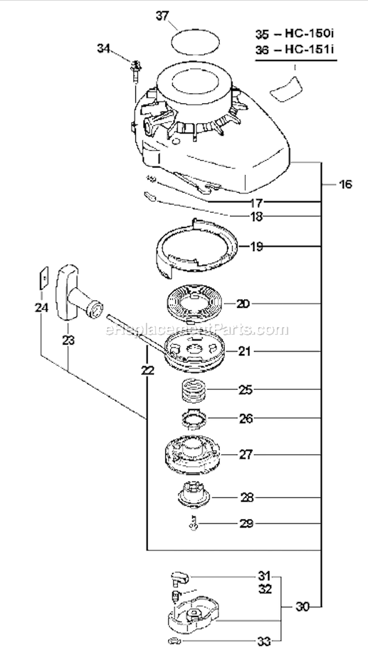 Page G Diagram and Parts List for HC-150I 08001001 - 08999999 Echo Hedge Trimmer