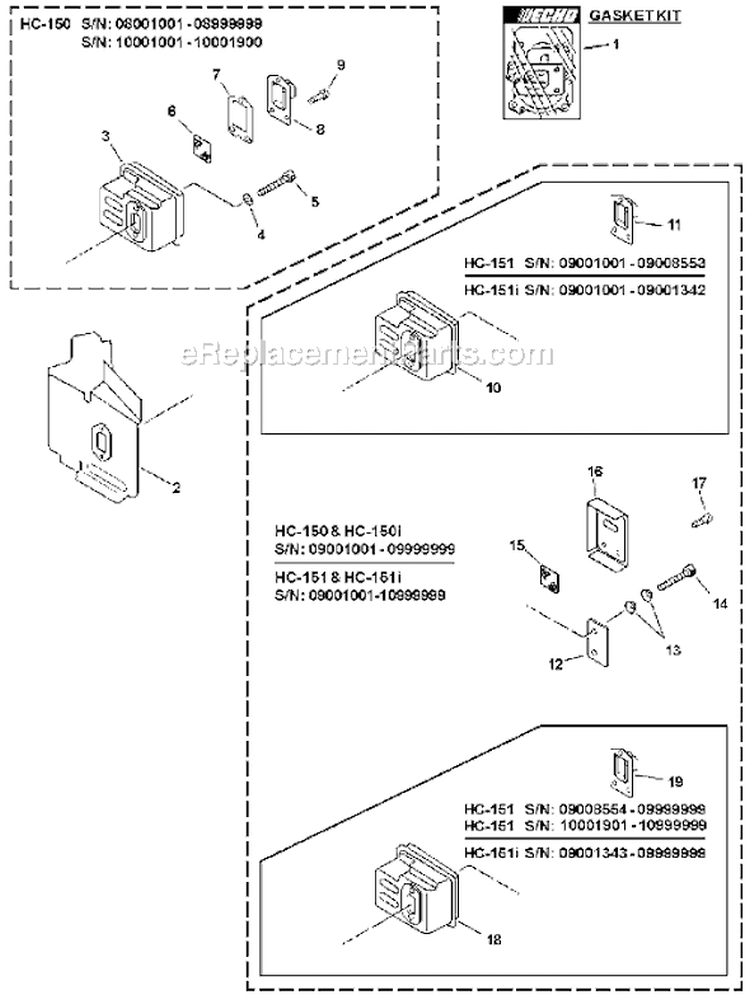 Page D Diagram and Parts List for HC-150I 09001001 - 09999999 Echo Hedge Trimmer